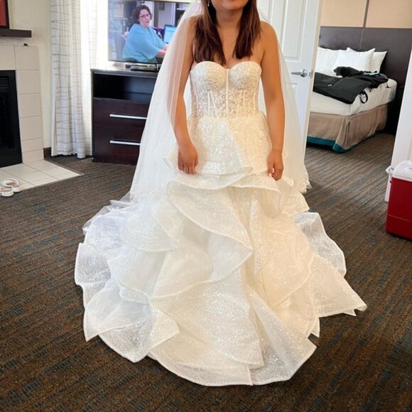 Sparkling Ivory Strapless Bridal Gown - Picture 1 of 4